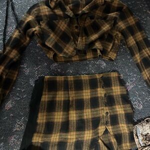 Plaid Button-Up Crop Top and Skirt Set